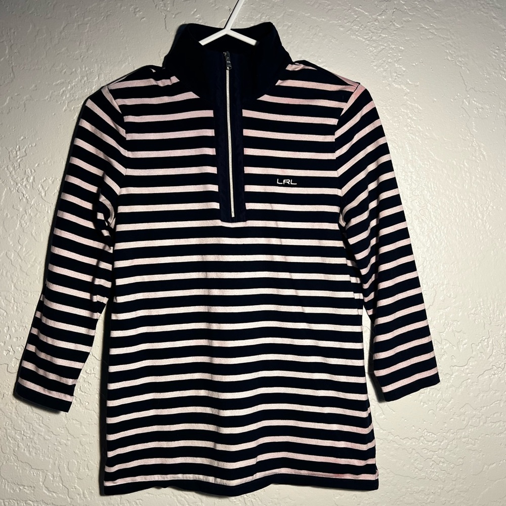 Lauren Ralph Lauren Horizontal stripe pink and navy quarter zip pullover